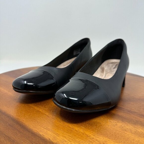 Clarks Marilyn Sara Black Pumps Size 8 Chunky heel Comfort Office Preppy - Picture 5 of 12